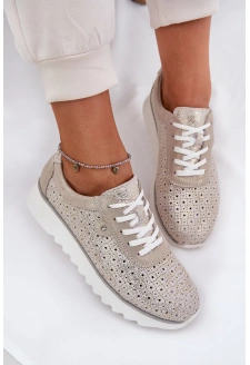 Dámské semišové ažurové sneakersy na platformě – zlaté