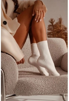 Dámské froté ponožky s proužky – ecru
