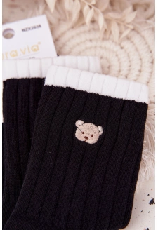 Dámské bavlněné ponožky s malým medvídkem – černé