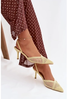 Dámské sandály z pleteného materiálu na jehlovém podpatku Hanelis – žluté