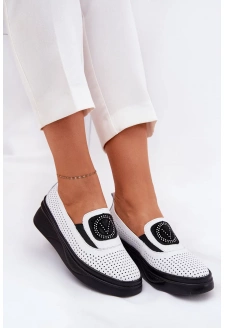 Dámské kožené mokasíny na platformě a klínku Vinceza – bílé