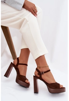 Sandały Damskie Na Słupku I Platformie Z Eko Zamszu Czekoladowe Gralisse