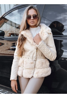 Kurtka damska skórzana ramoneska z futerkiem kremowa Dstreet TY5275