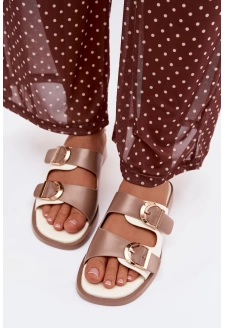 Dámské pantofle se zlatými přezkami – béžové Danelle