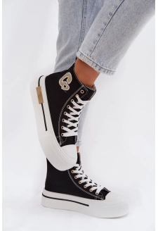 Dámské plátěné tenisky na platformě – černé Meloria