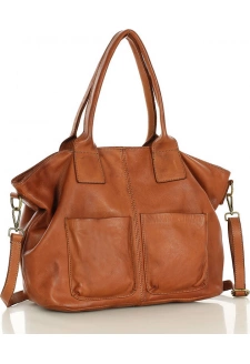 Hnědá kožená prostorná shopper kabelka MARCO MAZZINI