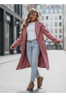 Długi płaszcz damski typu baranek różowy Dstreet NY0755z