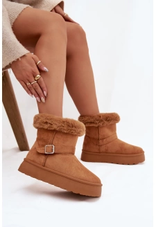 Dámské sněhule na platformě s přezkou a kožíškem Jesella – camel