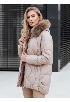 Kurtka damska zimowa z futerkiem beżowa Dstreet TY5494