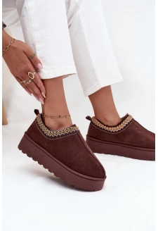 Dámské nízké sněhule Taliah na platformě s vyšíváním – čokoládové