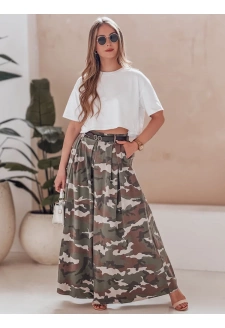 Spódnico-spodnie moro z paskiem FLOWES ciemnozielone Dstreet UY2561