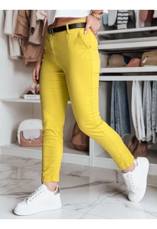 Spodnie damskie slim fit z paskiem LINESKA musztardowe Dstreet UY2579