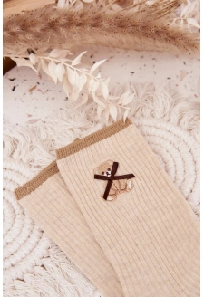 Bavlněné žebrované ponožky s medvídkem – béžové