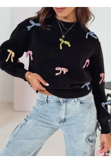 Dámský svetr one size TIELUSH s malými mašličkami černý Dstreet MY2358