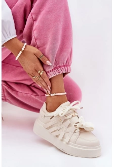Dámské sneakersy z eko kůže na platformě Penolle – béžové
