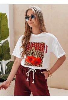 T-shirt damskie oversize z wiśniami WISONKA biały Dstreet RY2876