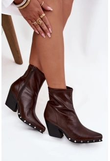 Dámské kovbojské botky Abrielle – na sloupkovém podpatku, hnědé