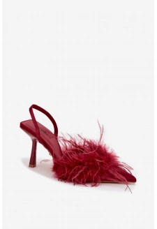Dámské lodičky s peřím a odhalenou patou Belice – bordó