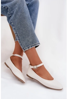Dámské baleríny s páskem a přezkou Janelor – bílé