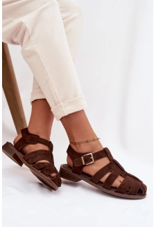 Dámské sandály římského stylu se zlatou přezkou Janessa – čokoládové