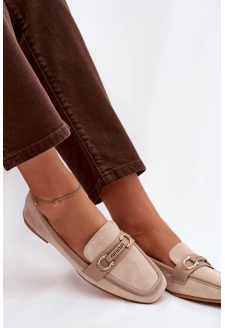 Dámské mokasíny / loafersy s ozdobným detailem – béžové Evelora