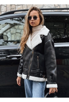 Kurtka ramoneska damska z kożuchem czarna Dstreet TY5246