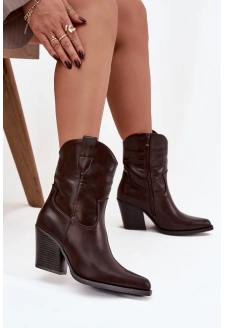 Dámské kovbojské kotníkové boty Morelia z eko kůže na podpatku – čokoládové
