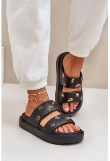 Dámské pěnové pantofle s ozdobnými připínkami – černé