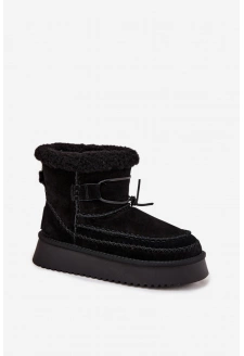 Dámské semišové sněhule s ozdobným prošíváním Big Star – černé