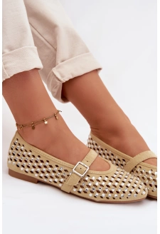 Dámské perforované baleríny s cyrkoniemi a páskem Wilvessa – žluté
