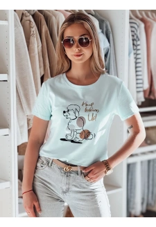 T-shirt damski z pudlem LUMIFITU błękitny Dstreet RY2737