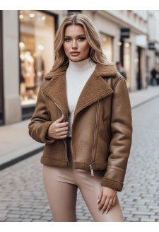 Kurtka damska SOFTSTILL zamszowa z kożuszkiem kamelowa Dstreet TY4747z