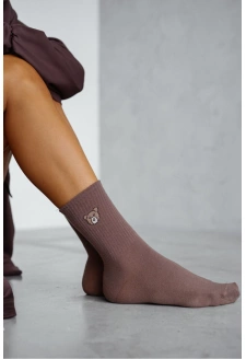 Dámské ponožky s medvídkem – hnědé
