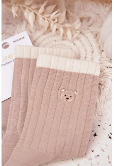 Dámské bavlněné ponožky s malým medvídkem – béžové