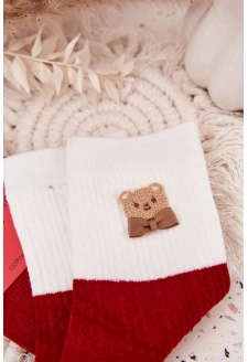 Dámské vánoční ponožky s medvídkem a mašlí – červené