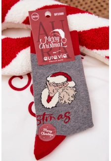 Pánské vánoční ponožky se Santou a nápisem – šedé