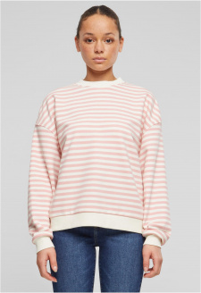 Dámská mikina Oversized Striped - růžová/smetanová