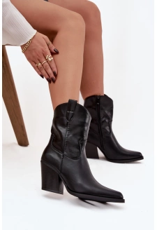 Dámské kovbojské kotníkové boty Morelia z eko kůže na podpatku – černé