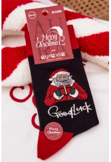 Pánské vánoční ponožky se Santou a nápisem – černé