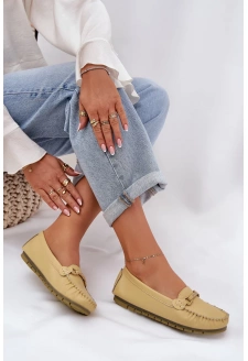 Dámské ploché kožené mokasíny s ozdobou S.Barski – žluté