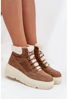 Dámské semišové sněhule Vinceza s kožešinou na platformě – camel