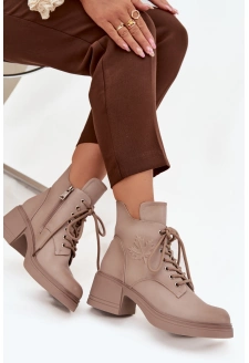 Dámské boty Vinceza – béžové, kožené, s blokovým podpatkem