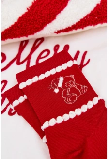 Dámské vánoční ponožky s medvídkem v čepici Santa – červené
