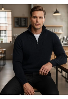 Sweter męski ze stójką ocieplany granatowy Dstreet WX2352