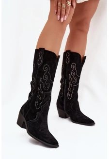 Semišové dámské kovbojky na podpatku Karira – černé