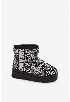 Dětské sněhule/boty s flitry Rebbica – černo-stříbrné