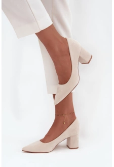 Dámské lodičky se špičatou špičkou na blokovém podpatku Pavira – béžové