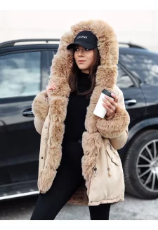 Dámská zimní parka s kožešinou CHARMFUR béžová Dstreet TY4770