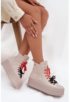 Dámské zateplené semišové trampky na masivní platformě GOE – béžové