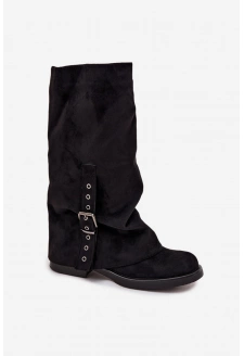 Dámské kozačky s řaseným svrškem a přezkou Ophelis – černé